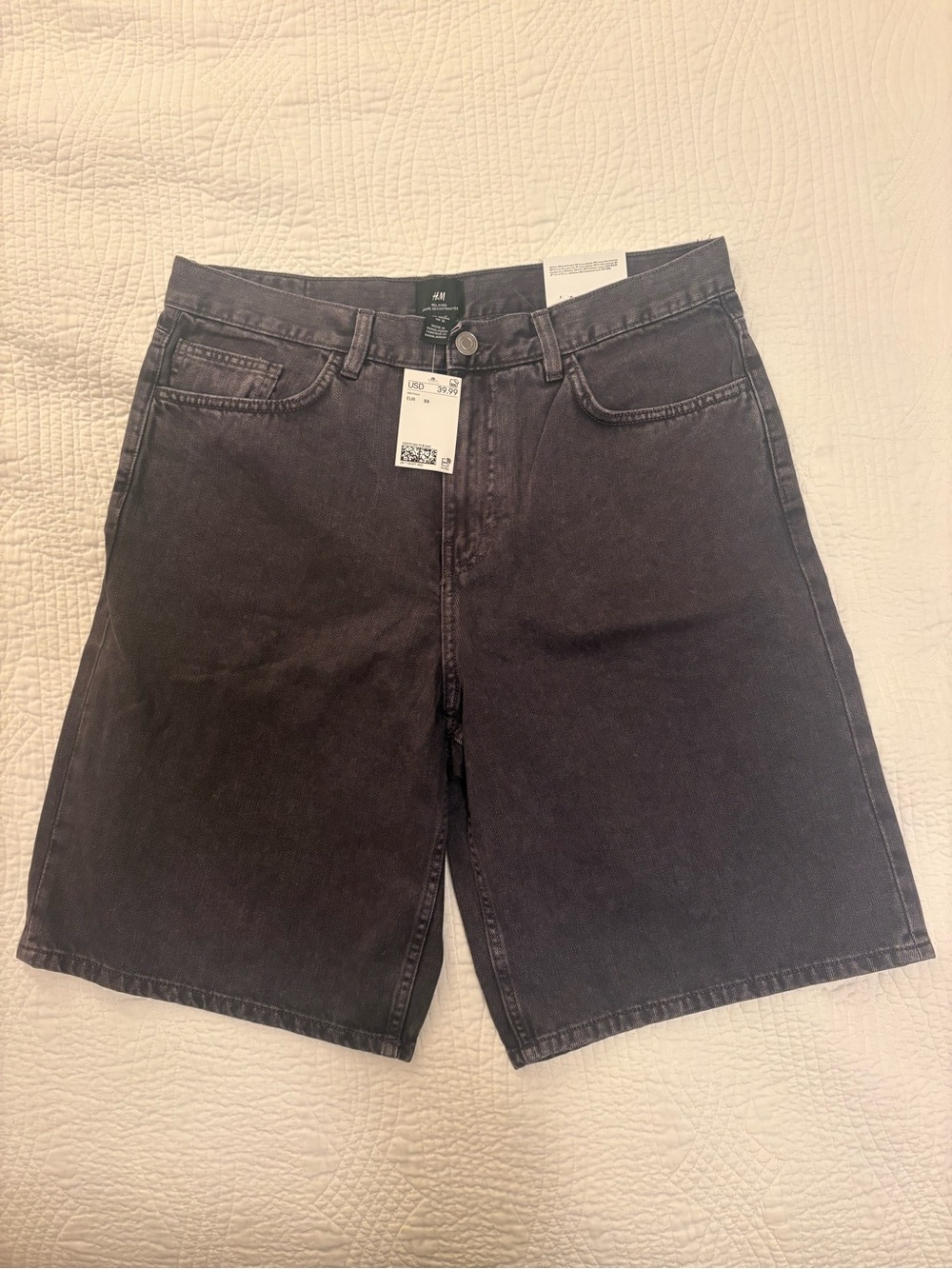 H&M Men's Washed Charcoal Black Denim Shorts
